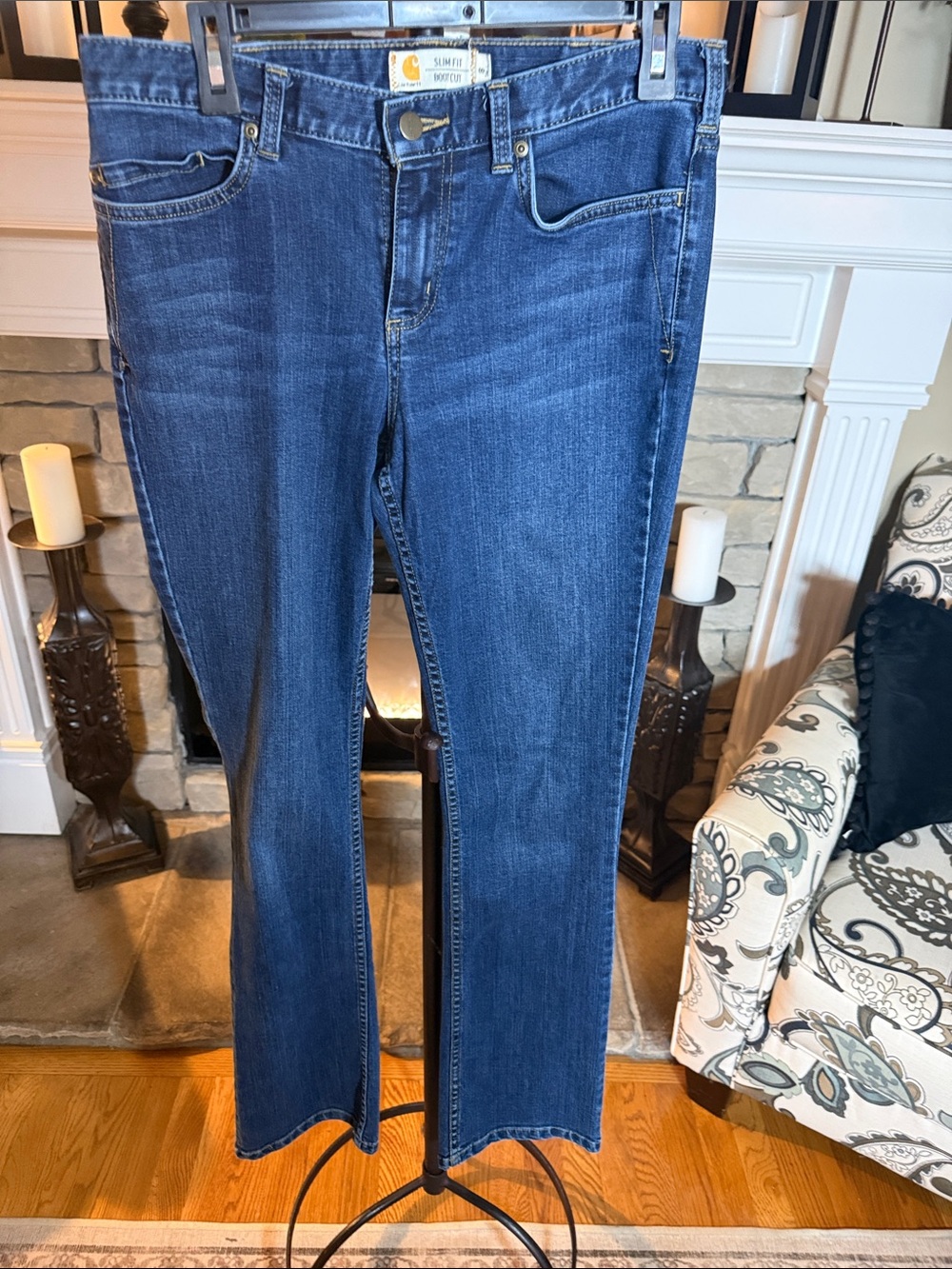 Carhartt Women’s Boot Cut Jeans in Dark Blue Denim